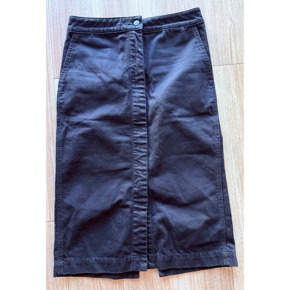 Uniqlo U Christophe Lemaire Black Denim Midi Pencil Skirt Front Zip Size 6